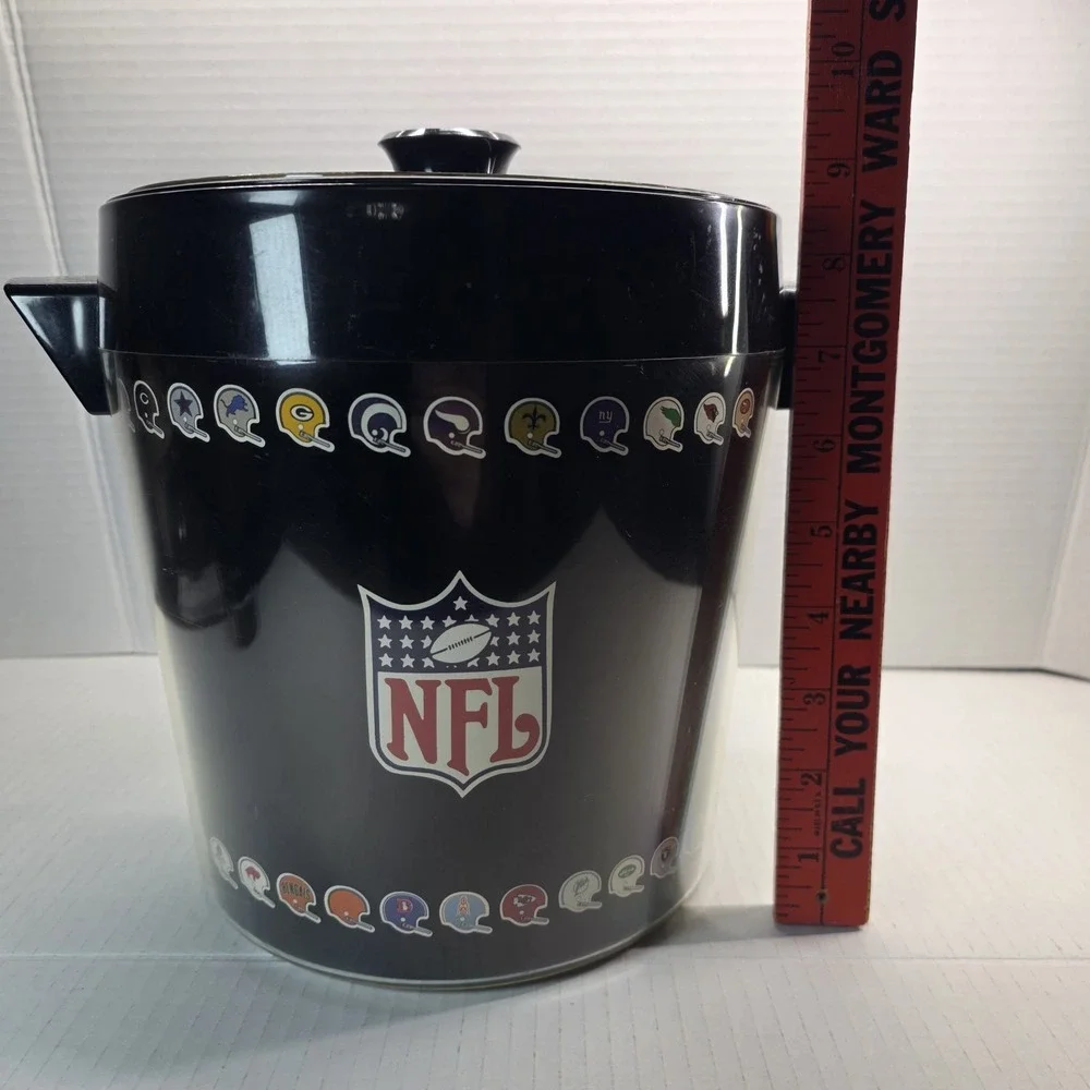 VTG 1970s NFL Ice Bucket‎ Thermo-Serv West Bend Black Plastic 28 Team Logos USA